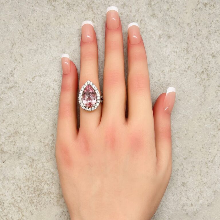 Pink Pear Morganite Engagement Ring Carats Large Halo Split Shank