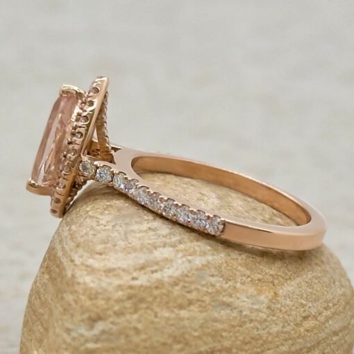 Classic Peach Morganite Engagement Ring Diamond Shank Rose Gold LS5884