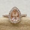 Pear Cut Peach Morganite Engagement Ring Diamond Halo Rose Gold LS5884