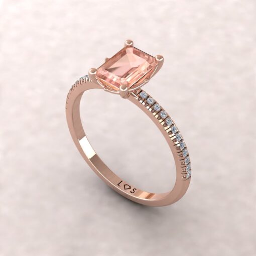 Dainty Emerald Cut Morganite Diamond Engagement Ring Rose Gold LS5456