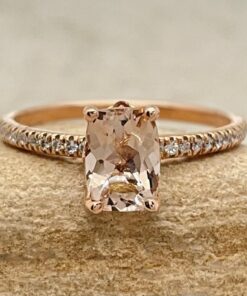 Elongated Cushion Cut Peach Morganite Engagement Ring Rose Gold LS5134