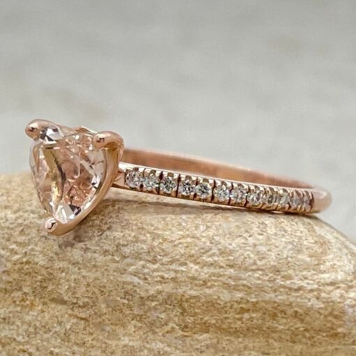 Heart Cut Peachy Pink Morganite Diamond Ring Filigree Rose Gold LS5457