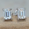 Moissanite Diamond Stud Earrings 8x6mm Emerald 14k White Gold LS5620