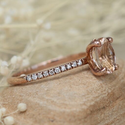 Oval Morganite Engagement Ring Filigree Diamond Shank Rose Gold LS5129