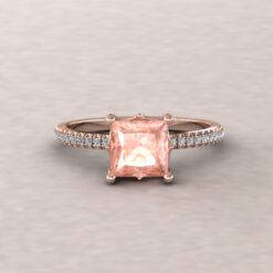 Peach Pink Morganite Ring Diamond Half Eternity Shank Rose Gold LS5132