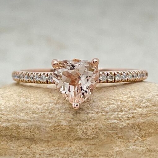 Peachy Pink Heart Cut Morganite Ring Filigree Setting Rose Gold LS5457