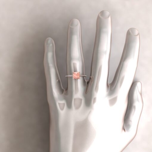 Pink Princess Cut Morganite Diamond Engagement Ring Rose Gold LS5132