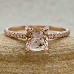 Solitaire Cushion Cut Peach Morganite Engagement Ring Rose Gold LS5133