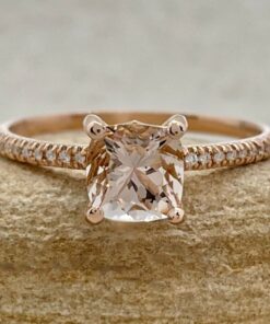 Solitaire Cushion Cut Peach Morganite Engagement Ring Rose Gold LS5133