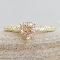 Solitaire Heart Cut Peach Morganite Engagement Ring Yellow Gold LS5457