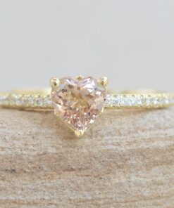 Solitaire Heart Cut Peach Morganite Engagement Ring Yellow Gold LS5457