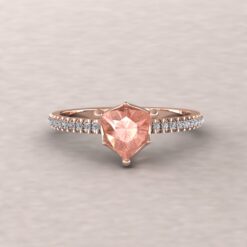 Thin Solitaire Trillion Cut Peach Pink Morganite Ring Rose Gold LS5458