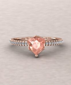 Thin Solitaire Trillion Cut Peach Pink Morganite Ring Rose Gold LS5458