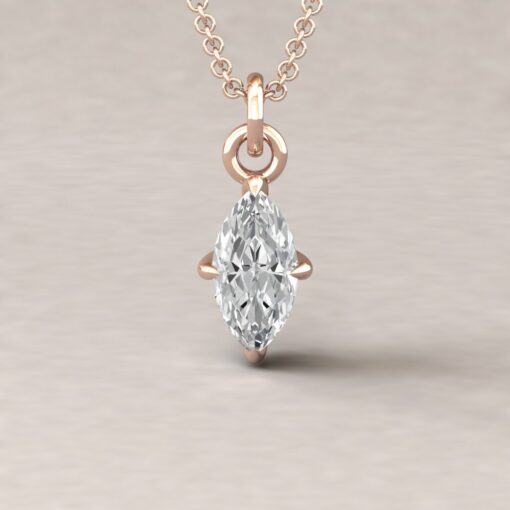 Beverly 10x5mm marquise moissanite diamond halo pendant 14k rose gold ls5629