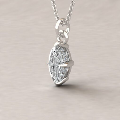 Beverly 10x5mm marquise moissanite diamond halo pendant 14k white gold ls5629