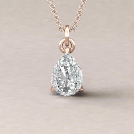 Beverly 10x7mm pear moissanite diamond halo pendant 14k rose gold ls5623