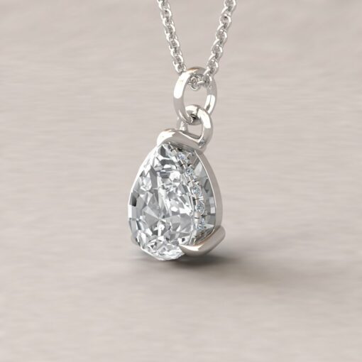 Beverly 10x7mm pear moissanite diamond halo pendant 14k white gold ls5623