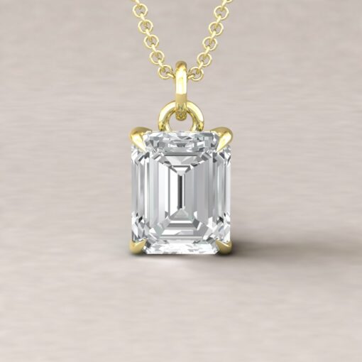 beverly 10x8mm emerald moissanite diamond halo pendant 14k yellow gold ls5621