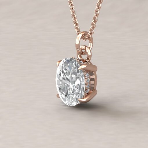 Beverly 10x8mm oval moissanite diamond halo pendant 14k rose gold ls5619