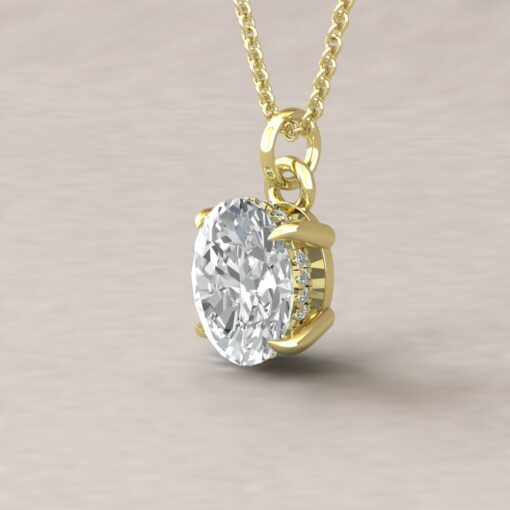 Beverly 10x8mm oval moissanite diamond halo pendant 14k yellow gold ls5619