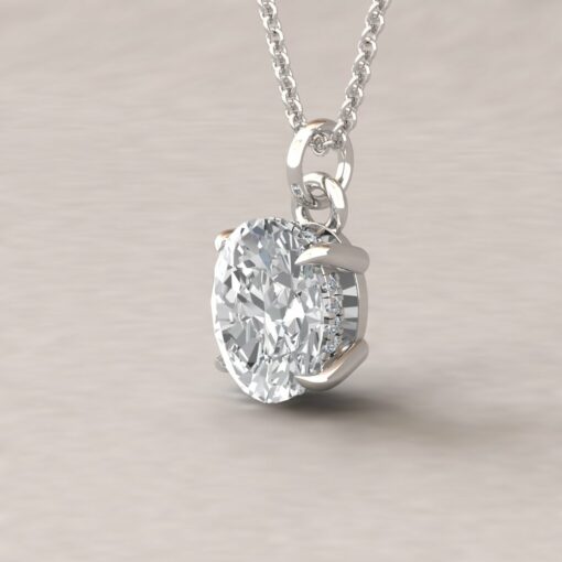Beverly 10x8mm oval moissanite diamond halo pendant 14k white gold ls5619