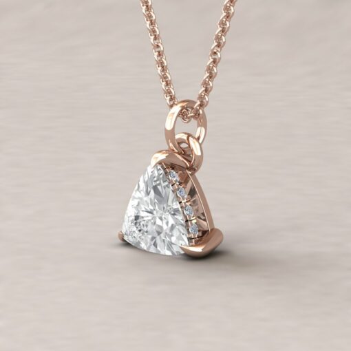 beverly 8mm trillion moissanite diamond halo pendant 14k rose gold ls5625