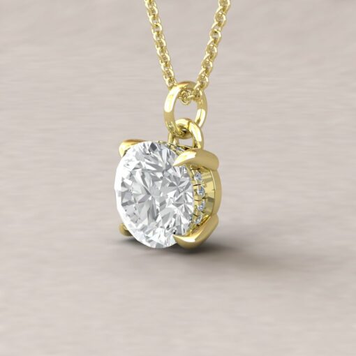 Beverly 9mm round moissanite diamond halo pendant 14k yellow gold ls5617