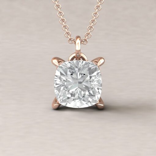 Beverly 9mm square cushion moissanite diamond halo pendant 14k rose gold ls5615