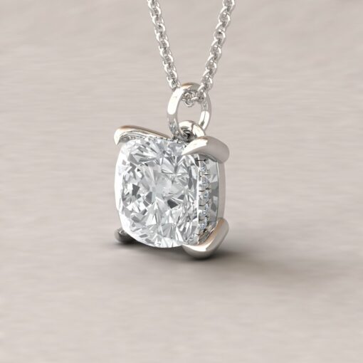 Beverly 9mm square cushion moissanite diamond halo pendant 14k white gold ls5615