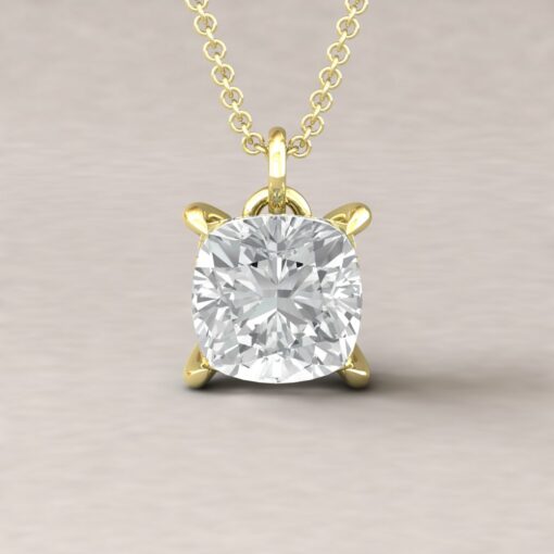 Beverly 9mm square cushion moissanite diamond halo pendant 14k yellow gold ls5615