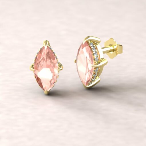 beverly 10x5mm marquise morganite diamond halo earrings 14k yellow gold ls5745