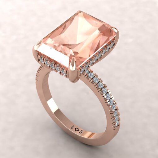 beverly 14x10mm radiant morganite diamond half eternity 18k rose gold ls5723