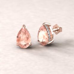 beverly 9x6mm oval morganite diamond halo earrings 14k rose gold ls5746