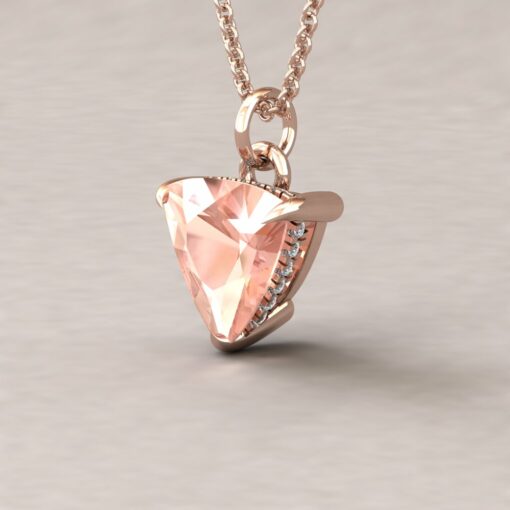Beverly 10mm trillion morganite diamond halo pendant 14k rose gold ls5742