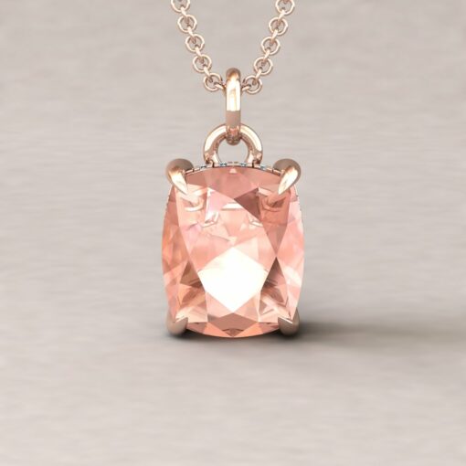 Beverly 11x9mm rectangular cushion morganite diamond halo pendant 14k rose gold ls5739