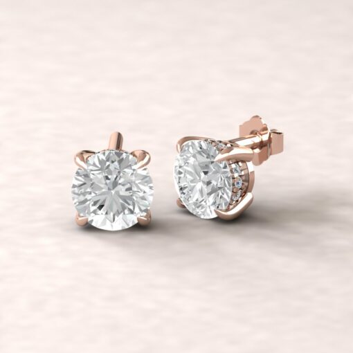 beverly 7mm round moissanite diamond halo earrings 14k rose gold ls5616