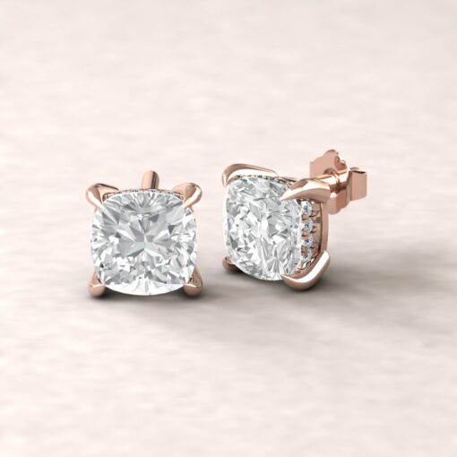 beverly 7mm square cushion moissanite diamond halo earrings 14k rose gold ls5614
