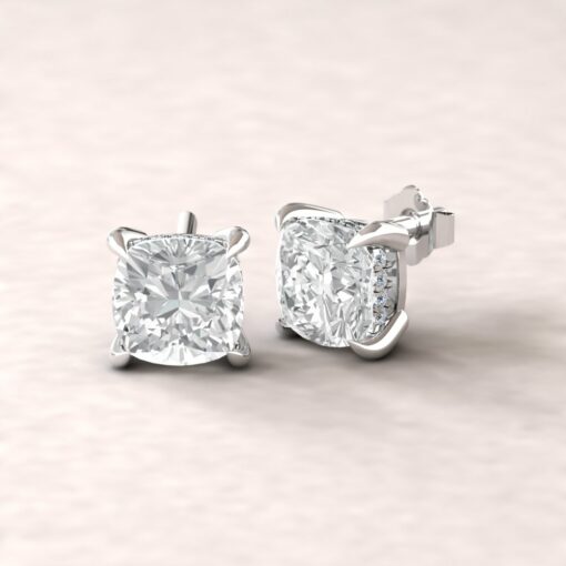 beverly 7mm square cushion moissanite diamond halo earrings 14k white gold ls5614