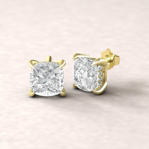 beverly 7mm square cushion moissanite diamond halo earrings 14k yellow gold ls5614