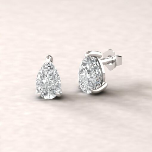 beverly 8x5mm pear moissanite diamond halo earrings 14k white gold ls5622