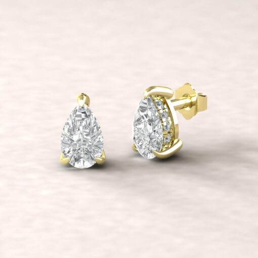 beverly 8x5mm pear moissanite diamond halo earrings 14k yellow gold ls5622