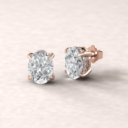 beverly 8x6mm oval moissanite diamond halo earrings 14k rose gold ls5618