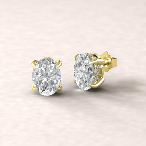 beverly 8x6mm oval moissanite diamond halo earrings 14k yellow gold ls5618