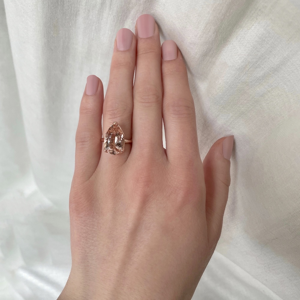 Genuine Solitaire Pear Cut Morganite Engagement Ring Rose Gold LS5861