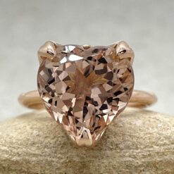 Heart Cut Morganite Ring Lily Flower Prongs Solitaire Rose Gold LS5857