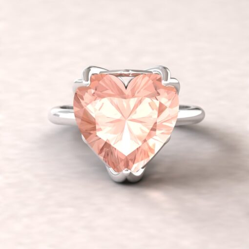 Heart Morganite Solitaire Ring Lily Prongs White Gold Platinum LS5857