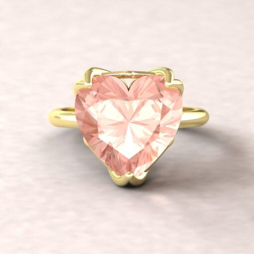 Heart Peachy Pink Morganite Flower Engagement Ring Yellow Gold LS5857