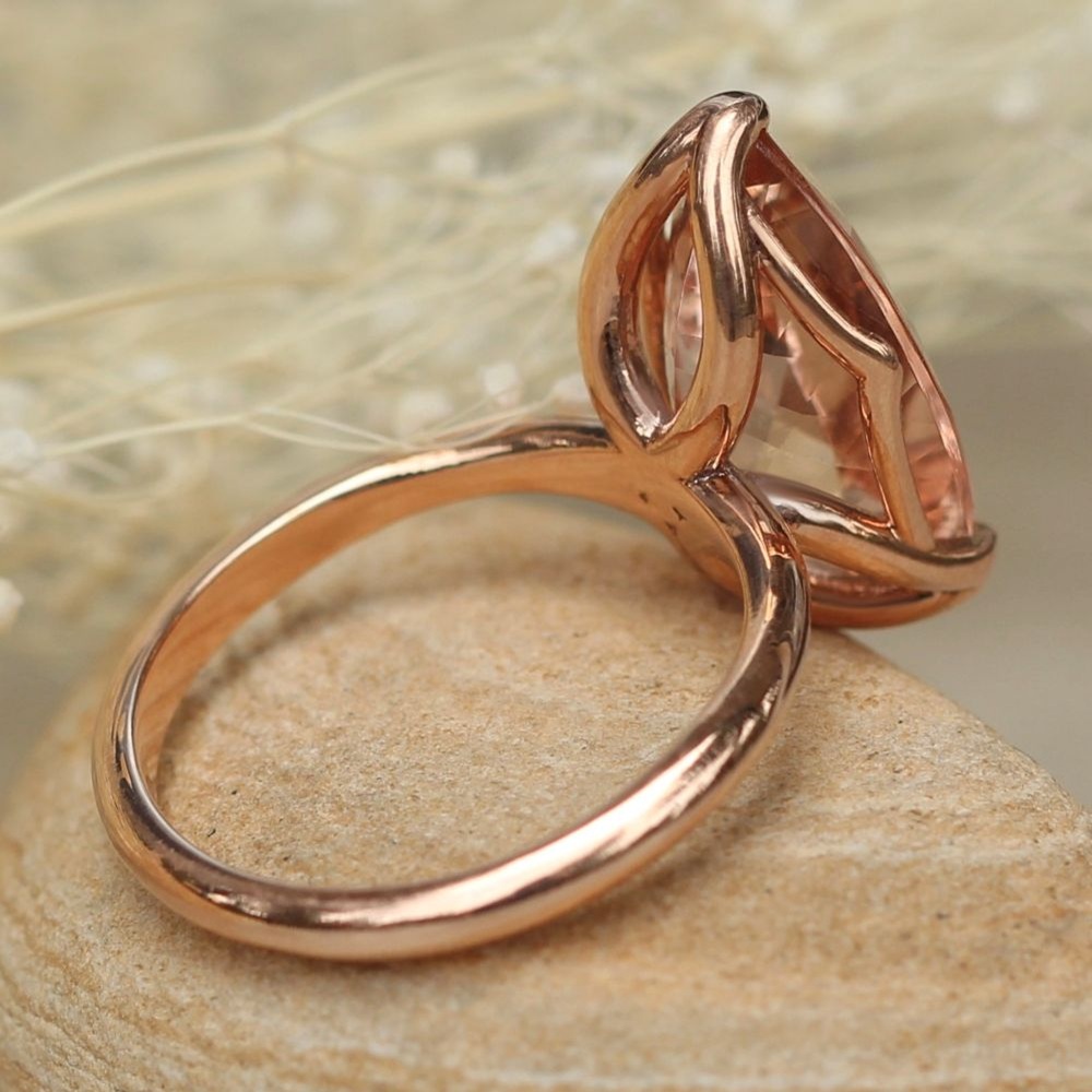 Minimalist Pear Cut Peach Morganite Engagement Ring Rose Gold LS5861