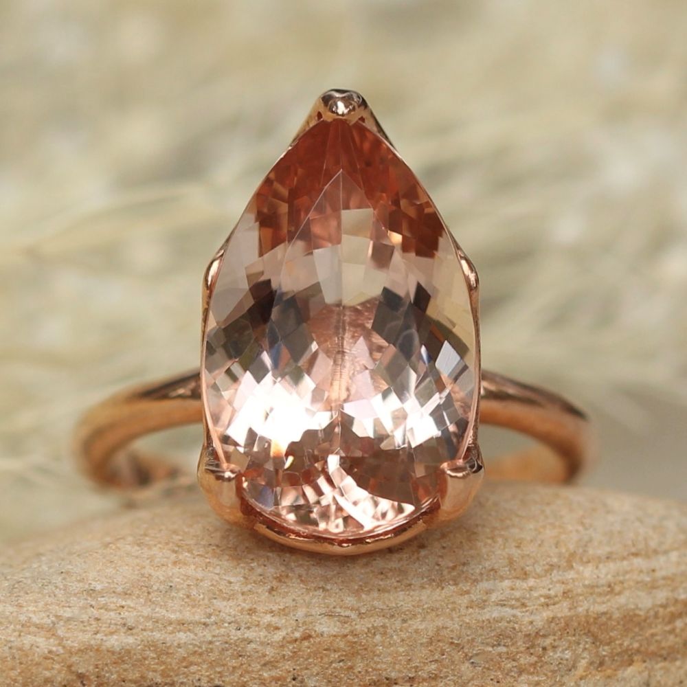 Pear Cut Morganite Engagement Ring Lily Flower Prongs Rose Gold LS5861
