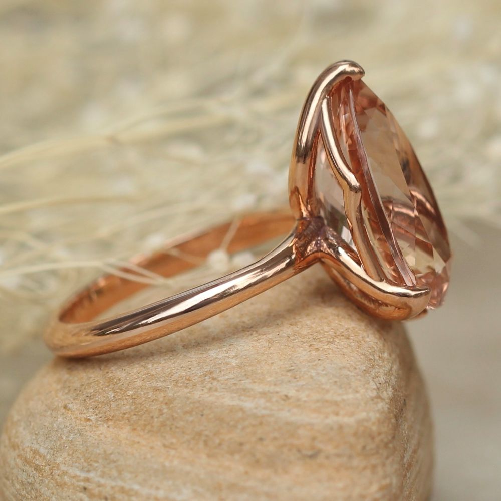 Pear Cut Peach Morganite Engagement Ring Petal Prongs Rose Gold LS5861